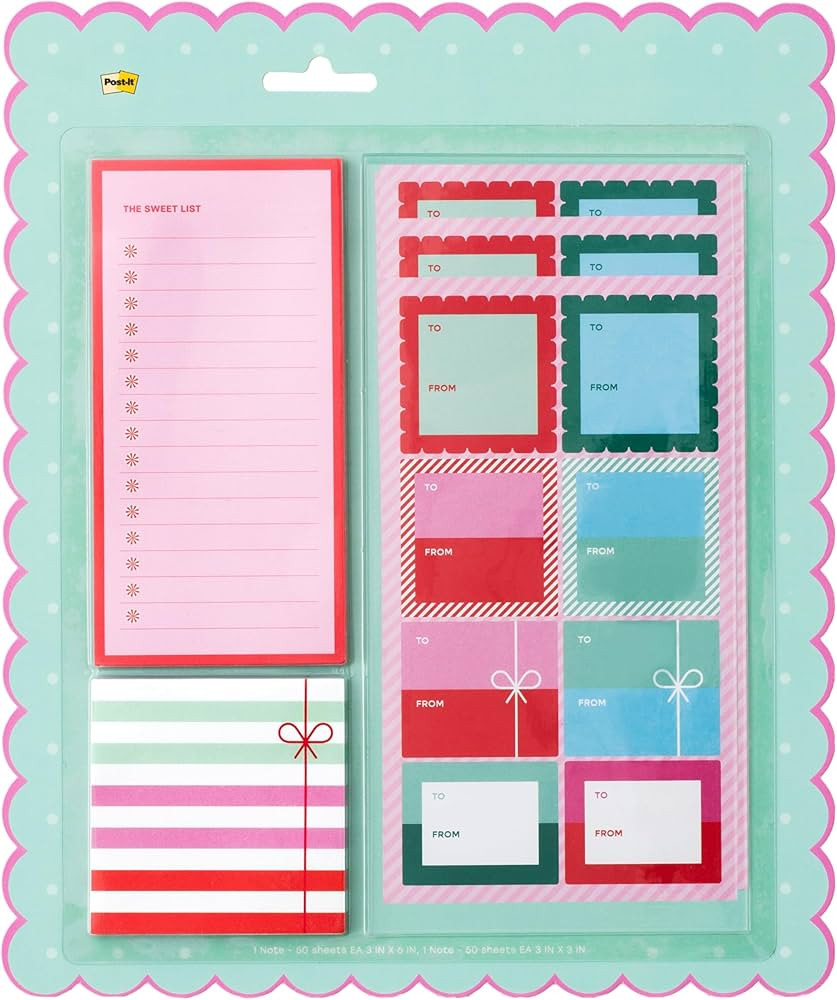 Post-it Jingle Sticky Notes & Label Sheets, Christmas Hostess Present, Assorted Sizes, 2 Holiday ... | Amazon (US)