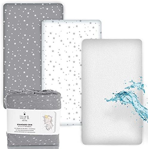 Lilly B. Pack of 3 - 100% GOTS Organic Cotton 2 Fitted Crib Sheet and 1 Waterproof Mattress Prote... | Amazon (US)