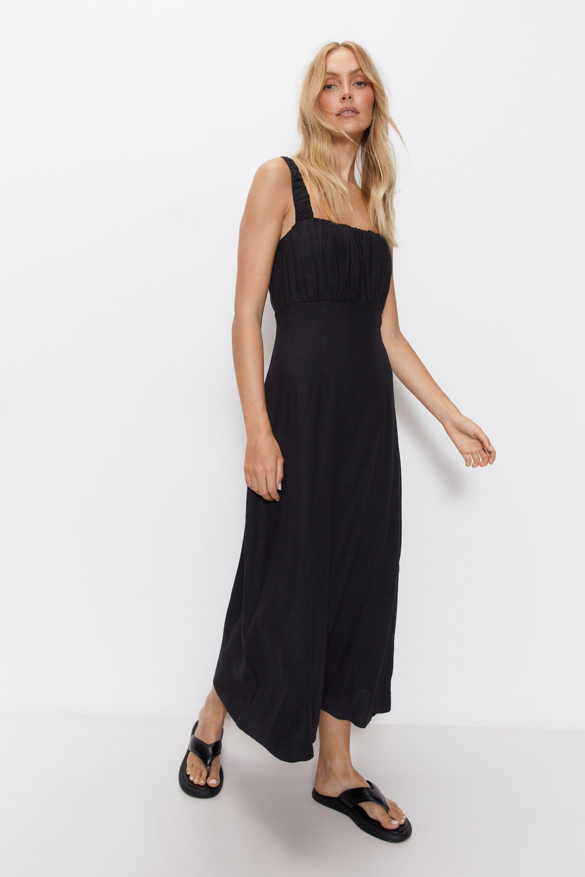 Linen Ruched Detail Maxi Dress | Warehouse UK & IE
