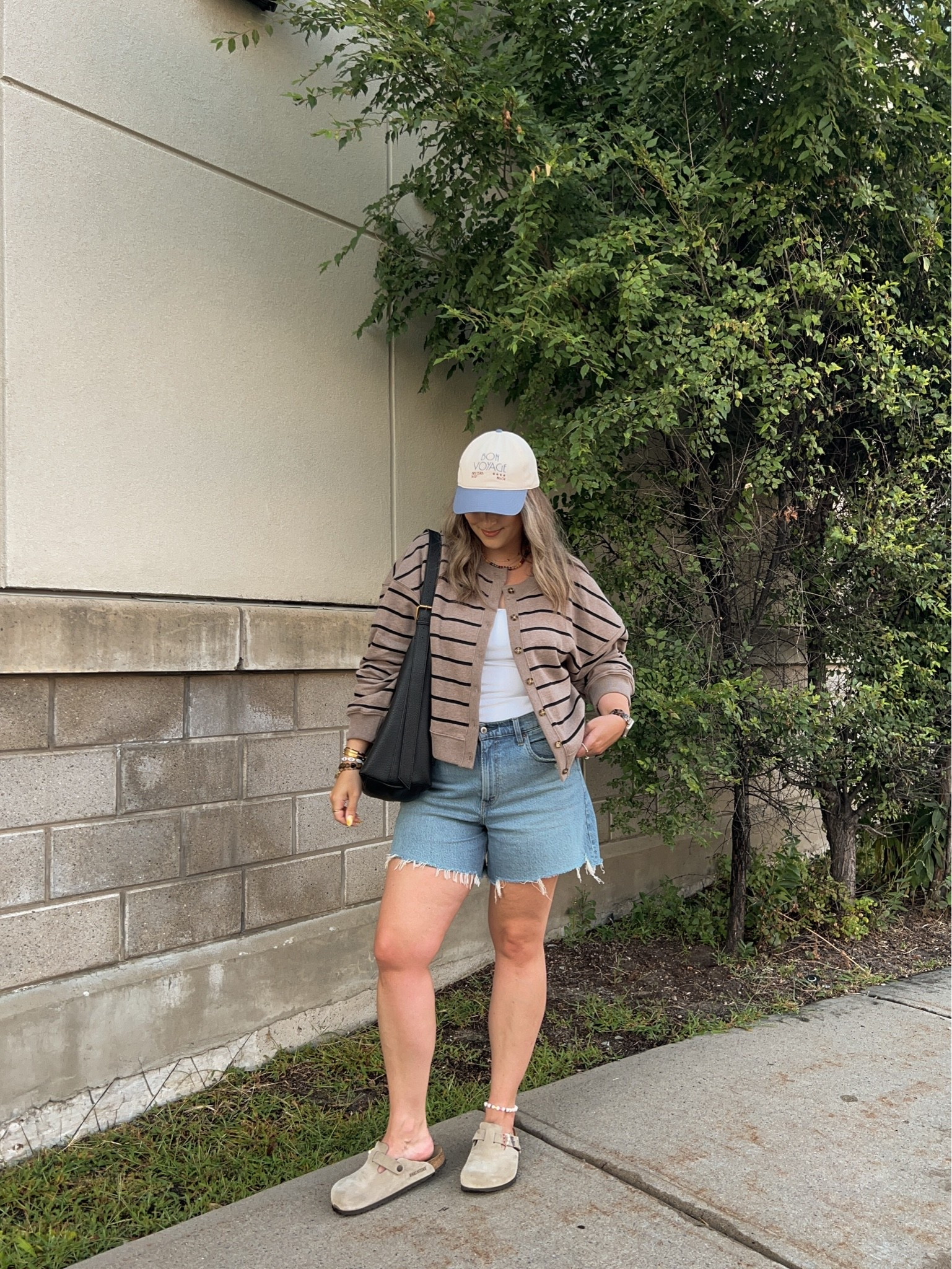 Abercrombie fall transitional outfit on sale! Wearing size L in the striped cardigan sweatshirt and size M in the bra free tank. Sized up to 32 in the denim shorts for a baggy fit. I’m a 9.5-10 shoe and wear a 40 in the Birkenstocks

#LTKfall #LTKsale #LTKmidsize