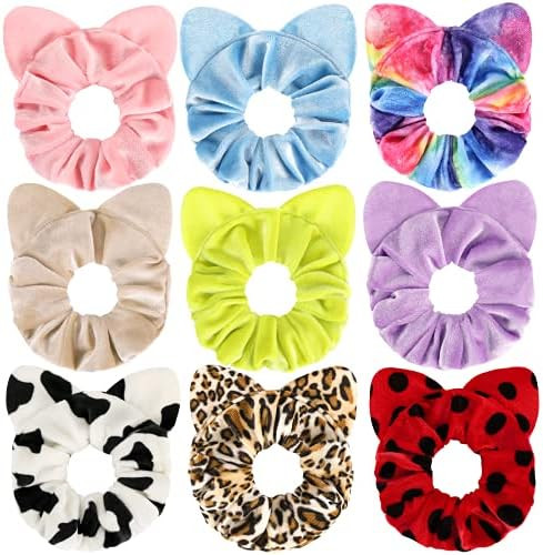 Mouse Ear Scrunchies for Hair, Funtopia 9 Pcs Cute Velvet Scrunchies for Women Girls Kids, Fashio... | Amazon (US)