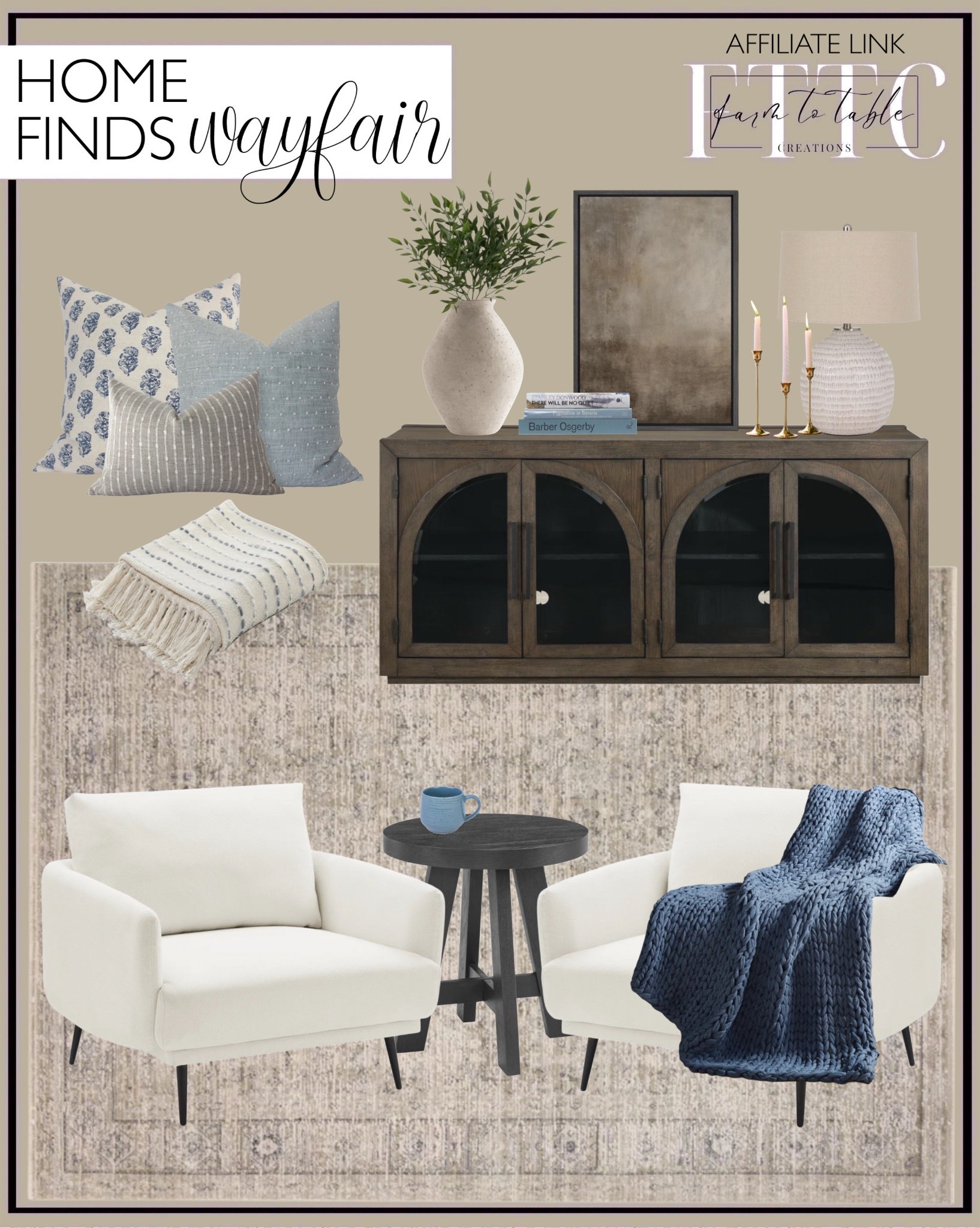 Wayfair Living Room Finds. Follow @farmtotablecreations on Instagram for more inspiration.

Light Blue Throw pillow Set. Pillow Combo. Karaka 37.5'' Wide Oversized Armchair accent chair single seat sofa for living room. Ashara 70'' Sideboard Media Console. Amber Lewis x Loloi Alie Taupe / Dove Area Rug. Wiese 22'' tall End Table. Florenza Ceramic Table Lamp. Deep Ombre Striped Handmade Woven Throw Blanket with Fringe. Chunky Blanket. Monochromatic Gradient Abstract Minimalist Gray " 2 - Pieces. Resin Table Vase. Stainless Steel Candlestick (Set of 3). Decorative books. Quiller Ruscus Arrangement. Coffee mugs. 

Living Room | Bedroom Furniture | nightstands | Home Decor| Fireplace Decor | Spring Refresh |  Bedroom Finds | Neutral Stems | Spring Stems | Bookshelf Decor | Bedroom Space | Cozy Corner | Bathroom | Curated Entryway | Spring  Decor | End of Year Clearance | Trending Decor | Viral Decor | Amazon Holiday | Bedroom corner | Coffee Table Decor | Neutral Decor | Fall Stem Sale | Target Finds | Skinny Bench | Bedroom | Living Room | Breakfast Nook | Amazon Home | Target Sale | Loloi Rugs | Magnolia Home | console table | console table styling | faux stems | entryway space | front porch decor | neutral decor | entryway decor | cozy home | affordable decor |  home decor | home inspiration | console styling | entryway rug | cozy moody home | moody home decor | neutral home | bathroom decor | living room | spring decor | Hearth & Hand | Studio McGee


#LTKSaleAlert #LTKHome #LTKFindsUnder50