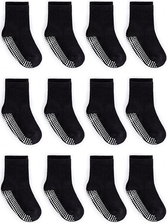 ZAPLES Baby Non Slip Grip Crew Socks with Anti Skid Soles for Infants Toddlers Kids Boys Girls | Amazon (US)
