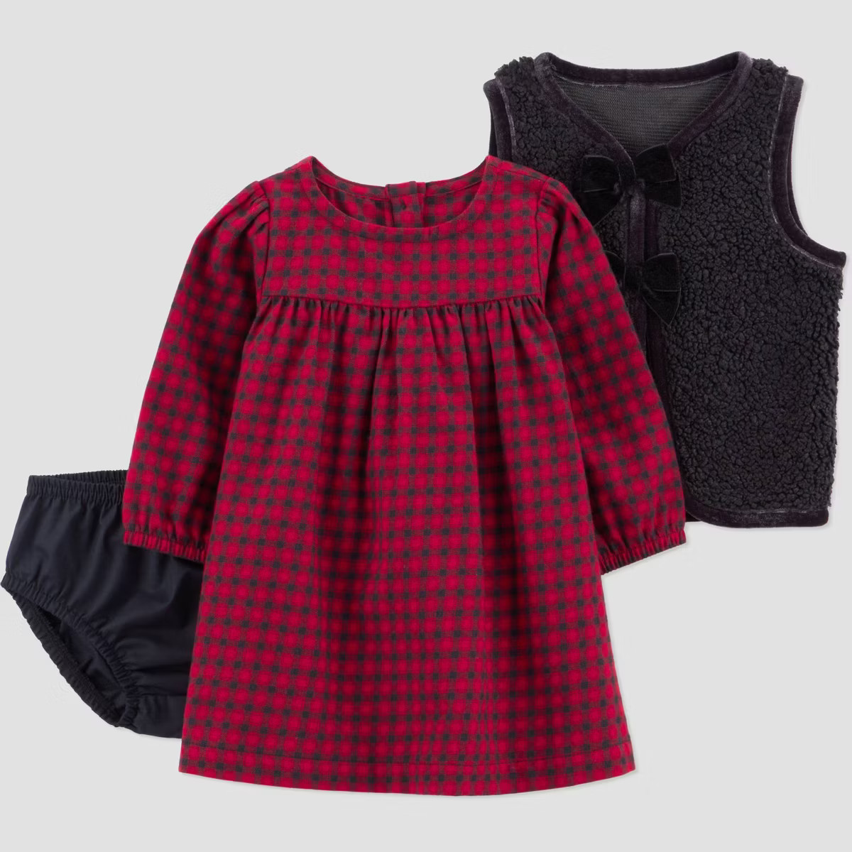 Carter's Just One You® Baby Girls' 3pc Holiday Buffalo Checkered Dress with Vest - Black | Target