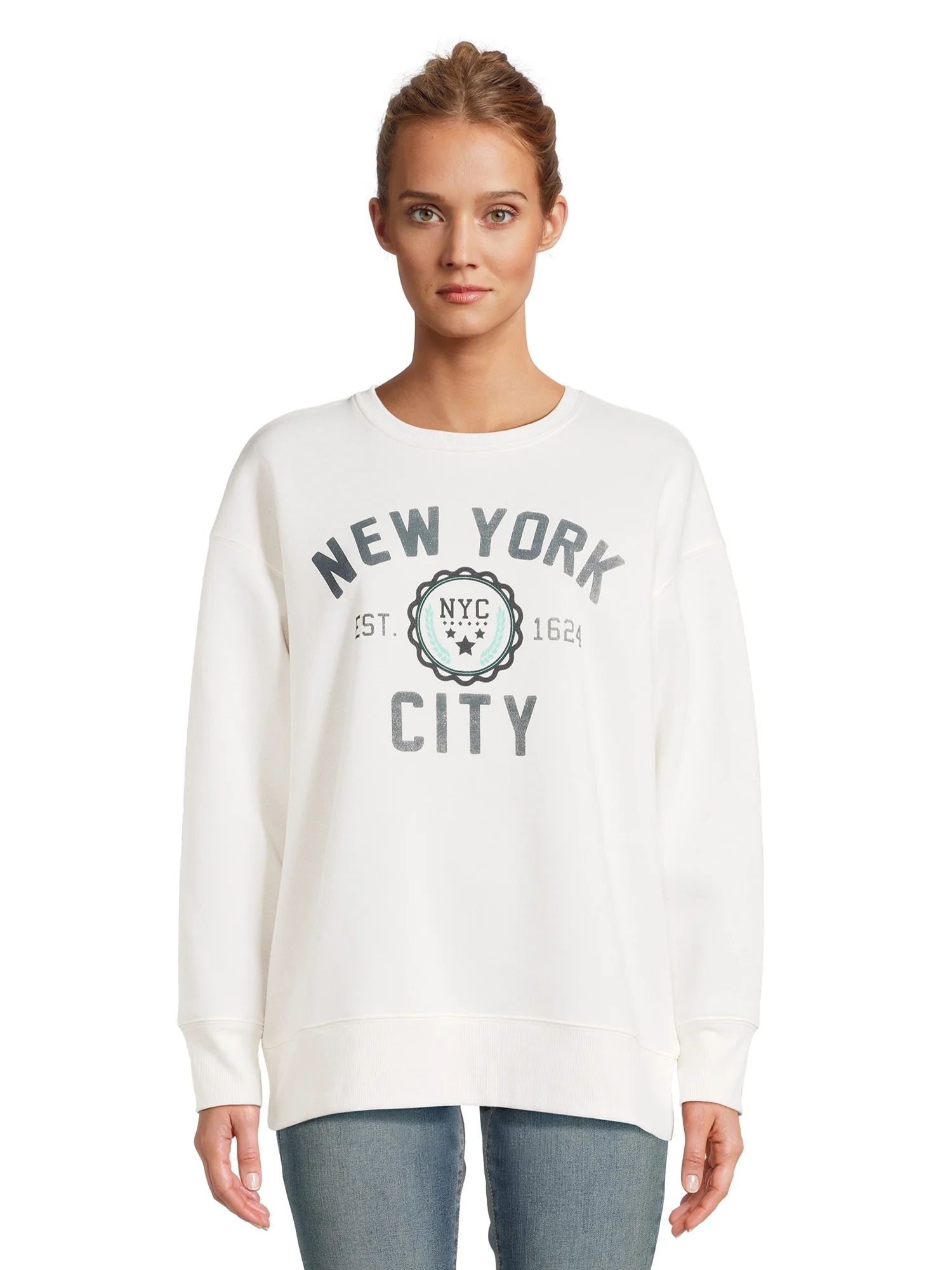 Time and Tru Women's New York City Graphic Sweatshirt with Long Sleeves | Walmart (US)