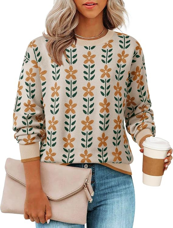 ZESICA Womens Long Sleeve Crewneck Printed Knitted Sweaters | Amazon (US)