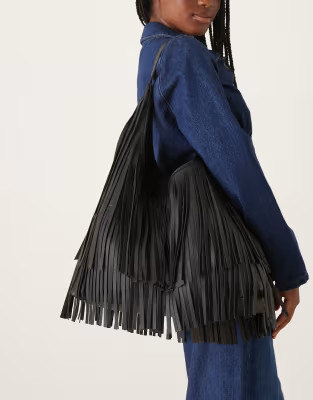 Gina Tricot shoulder fringe bag in black | ASOS (Global)