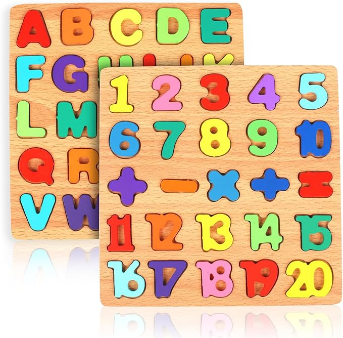 2 Pack Wooden Puzzles, Toddlers Alphabet Number Puzzles, ABC Learning Toys for Kids Ages 3-5, Pre... | Amazon (US)