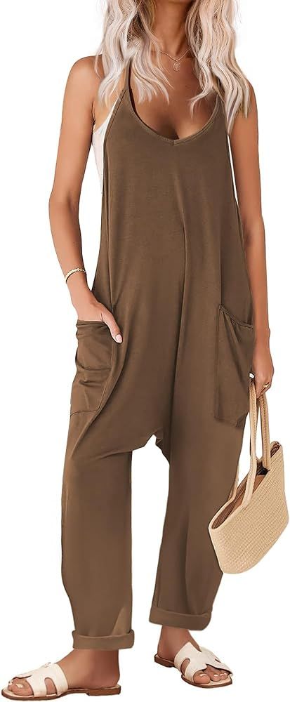 Ekouaer Womens Sleeveless Jumpsuit Loose Spaghetti Strap Baggy Overalls Jumpers Casual Long Pants... | Amazon (US)