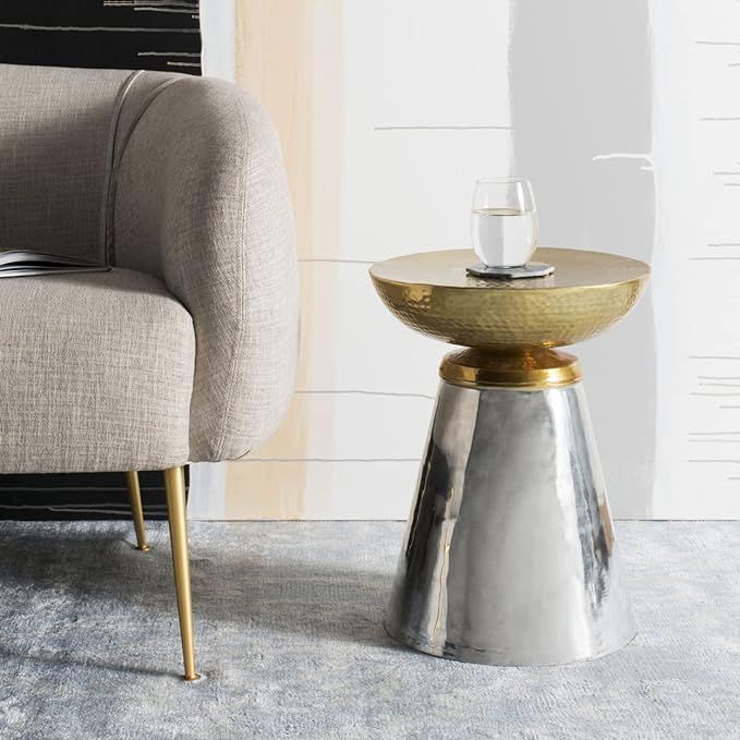 Safavieh Home Dov Gold and Nickel Drum Side Table | Amazon (US)