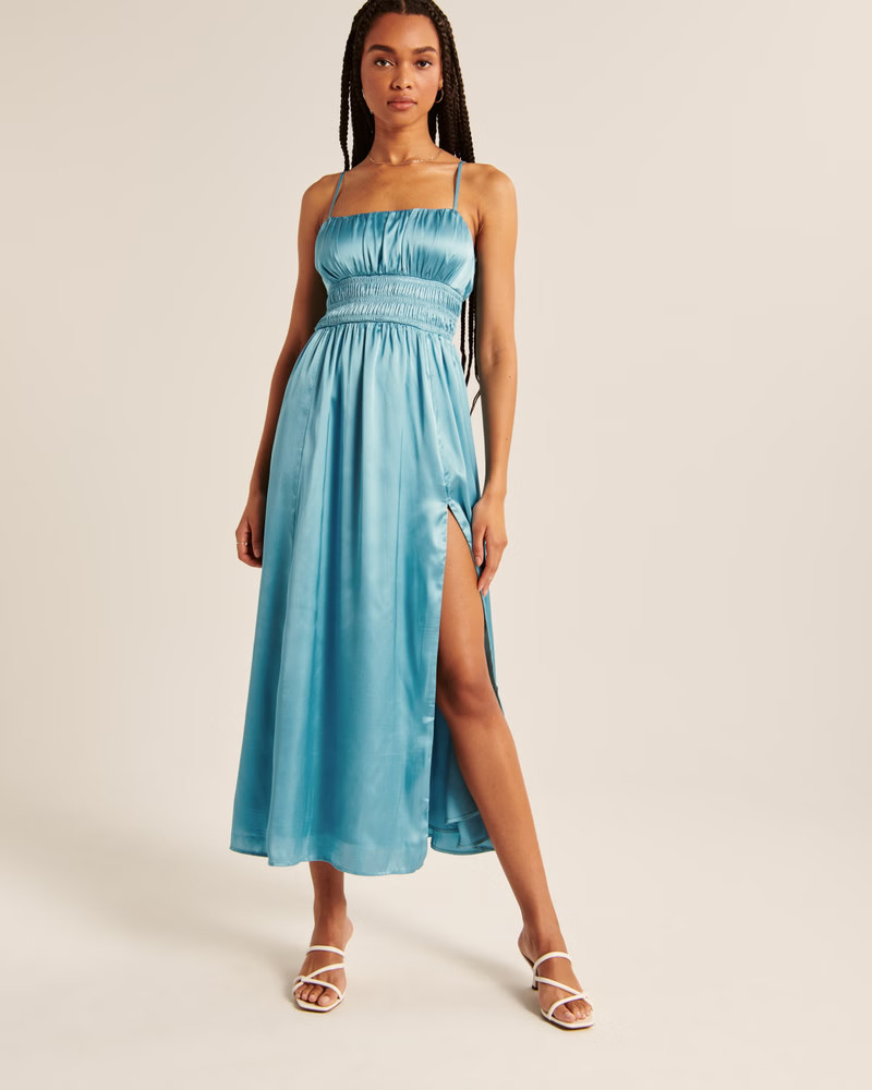 Women's Smocked Bodice Satin Maxi Dress | Women's Dresses & Jumpsuits | Abercrombie.com | Abercrombie & Fitch (US)