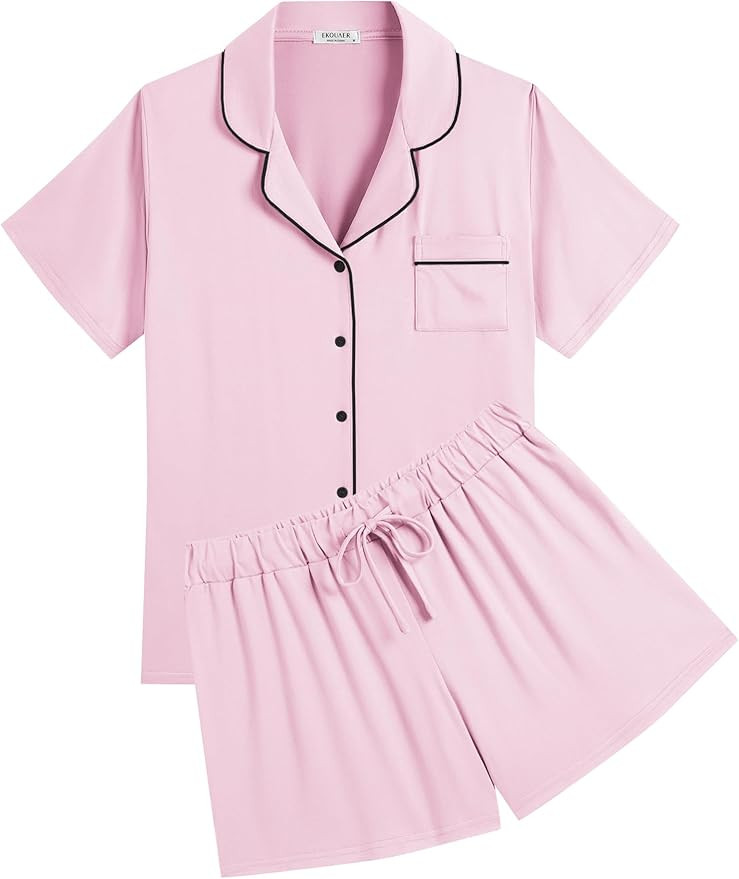 Ekouaer Womens Pajamas Set Soft Classic Notch Collar Bride Pjs Comfy Short Sleeve Sleepwear Loung... | Amazon (US)