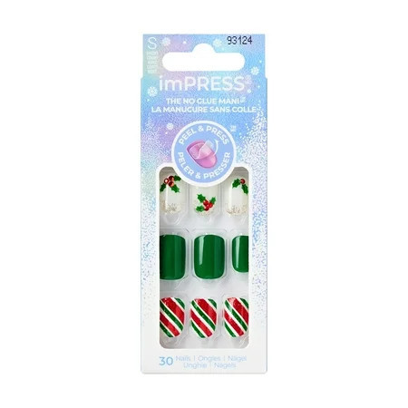 KISS imPRESS Holiday Press on Nails Festive Lights Green Short Squoval 30 Count | Walmart (US)