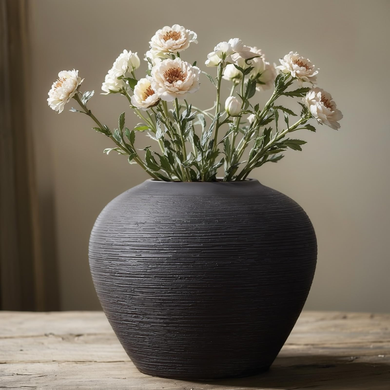 Rustic Ceramic Vase, 7" Black Farmhouse Tall Vase, Vintage Vases, Modern Terracotta Decor Vases f... | Amazon (US)