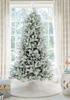 12' King Flock® Artificial Christmas Tree with 1650 Warm White LED Lights | King of Christmas