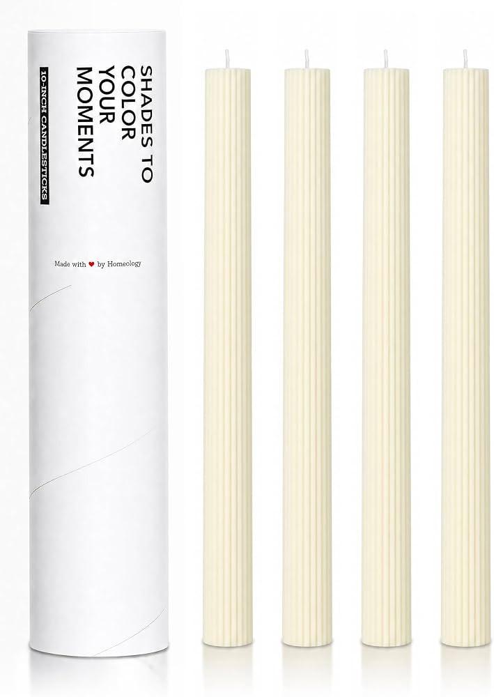 10" Ribbed Candle Sticks, Ivory, 4-Pack, Unscented Taper Candles | Amazon (US)