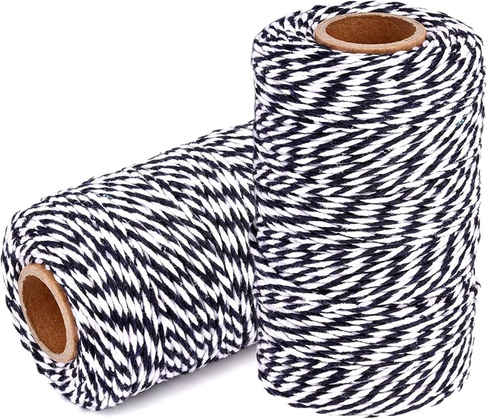 Cotton Twine String Bakers Rope: 2 Roll Twines for Crafts Gift Wrapping - 656 Feet Black White Tw... | Amazon (US)