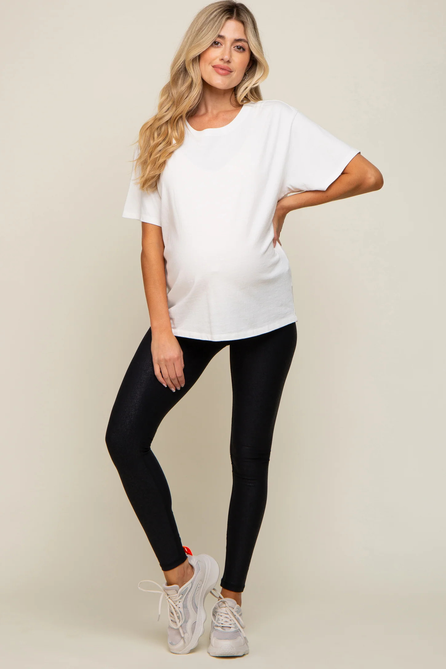Black Faux Leather Effect Maternity Active Leggings | PinkBlush Maternity