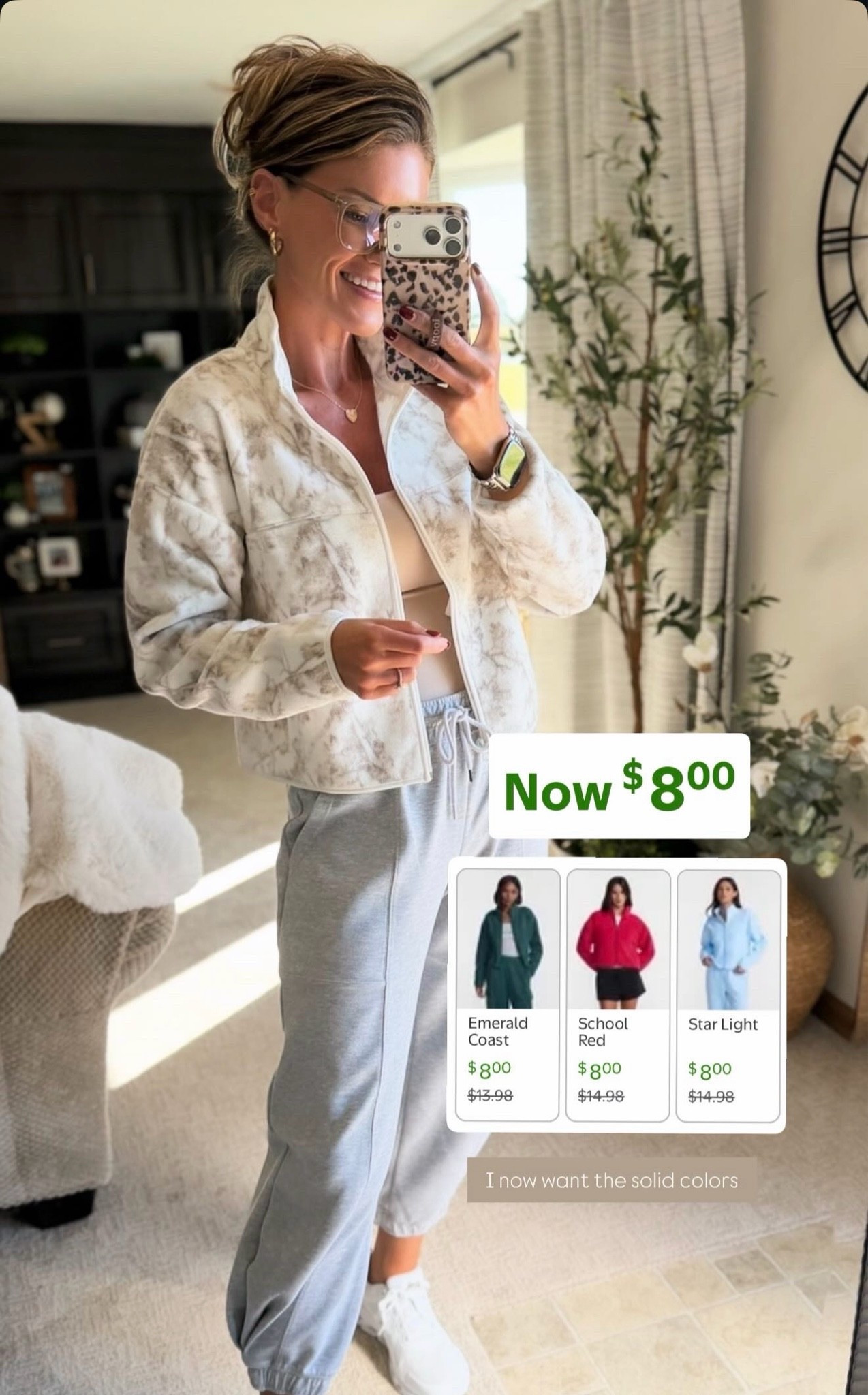 Are you kidding me?! The cutest full zip fleece ONLY $8!!
Tank/ small
Jacket/ medium
Joggers/ small