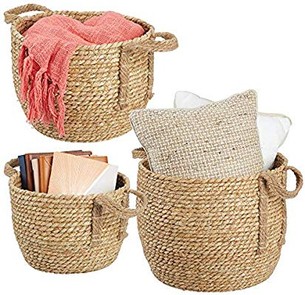 Click for more info about mDesign Round Woven Braided Rope Seagrass Home Storage Baskets, Jute Handles - for Organizing Clothes