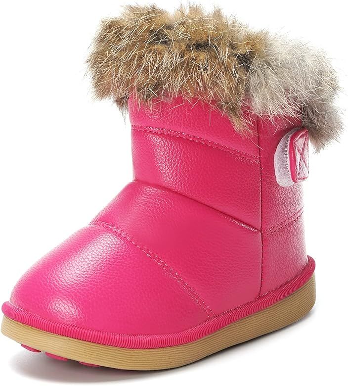 KVbabby Girl's Snow Boots Toddler Boots Kids Warm Winter Boots Fur Lined Waterproof Boots PU Leat... | Amazon (US)