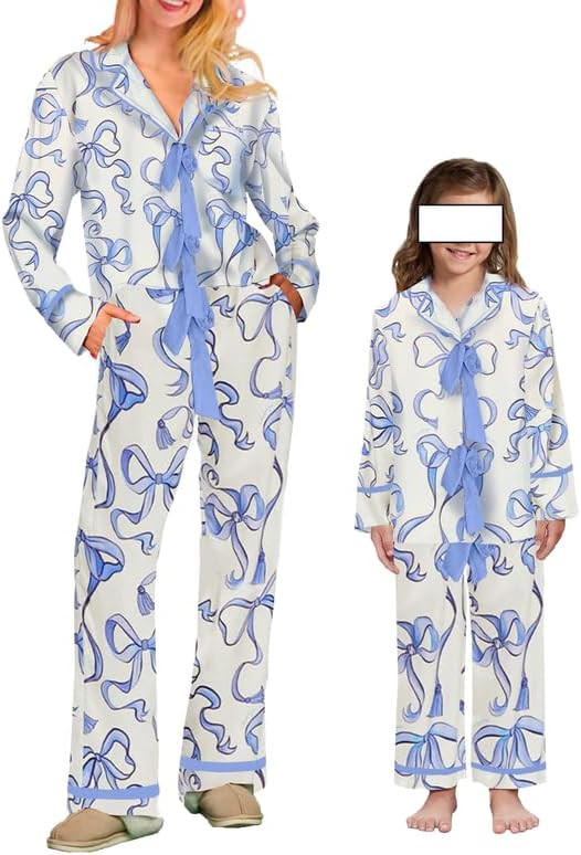 Seyurigaoka Mommy and Me Matching Christmas Pajamas Set Bow Tie Shirt Pants Xmas Pjs Set 2 Piece ... | Amazon (US)