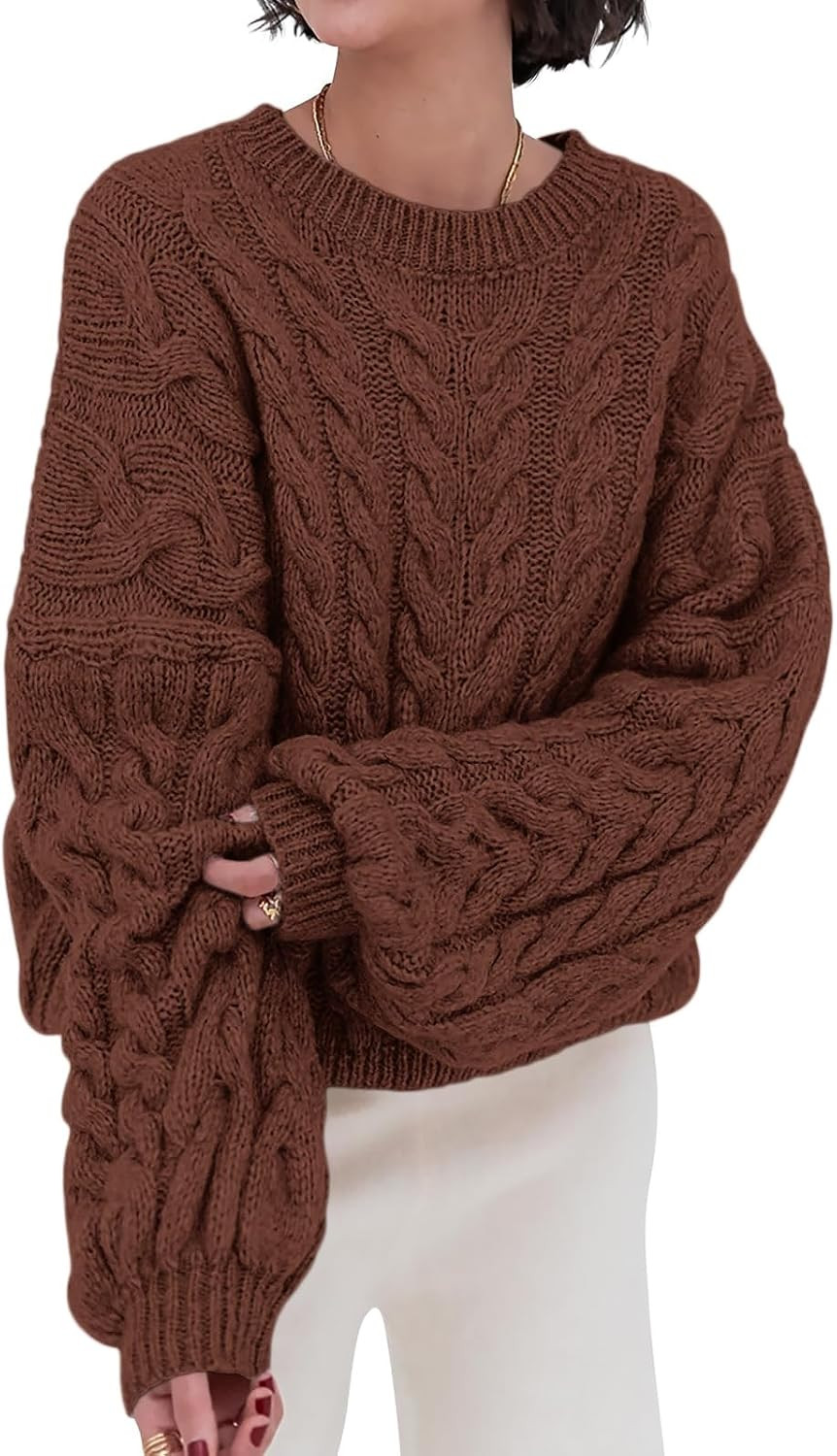 PRETTYGARDEN Womens Sweaters Fall 2026 Cable Knit Long Sleeve Crewneck Oversized Sweater Chunky Pullover Loose Outfits | Amazon (US)