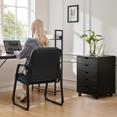 Black Home Office Furniture Set of 2: 5-Drawer Mobile Filing Cabinet and Padded Leather Chair | Wayfair North America