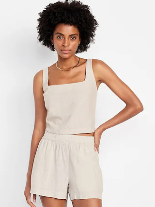 Sleeveless Linen-Blend Crop Top | Old Navy (US)