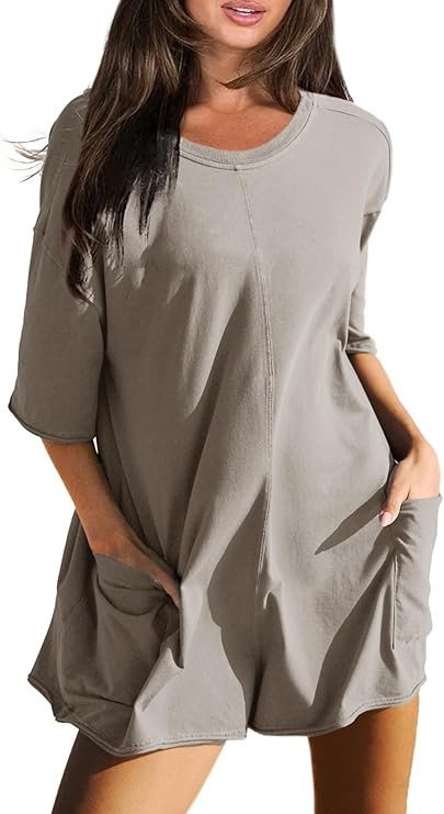 Glamaker Women's Summer Oversized Tee Romper Casual Workout Athletic Romper Onesie Backless Loose... | Amazon (US)