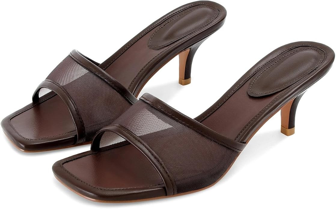 Dsevht Black Kitten Heel Sandals Stiletto Low Heels Slip On Slides Mule Sandal Square Open Toe Dr... | Amazon (US)