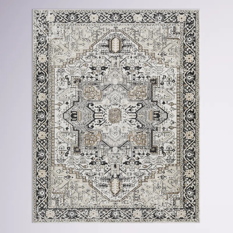 Haughton Machine Washable Oriental Black/Taupe Area Rug | Wayfair North America