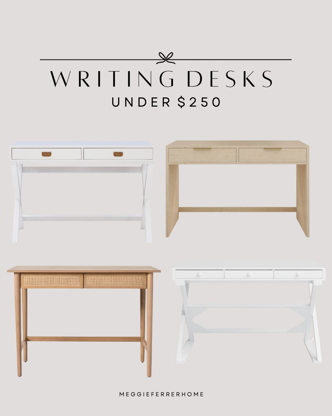 I’ve gotten so many messages about my daughter’s writing desk, and while hers is unfortunately discontinued, I rounded up some beautiful and affordable options that give off the same look and feel. All of these are under $250 and perfect for a bedroom, homework station, or home office! 🤎


#budgetfriendlyfurniture #writingdesk #homeofficeinspo #neutralhome #ltkhome #deskinspo #kidsroomdecor #modernhome


#LTKStyleTip #LTKHome