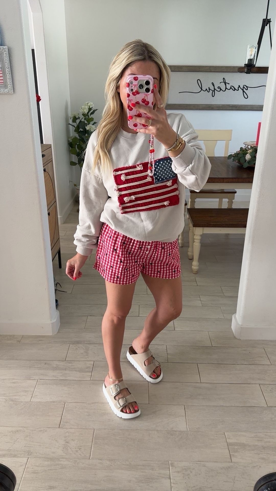 @Target red, white and blue outfit
USA flag sweater small look for less!
Boxer shorts small
Sandals tts
4th of July

#LTKootd
