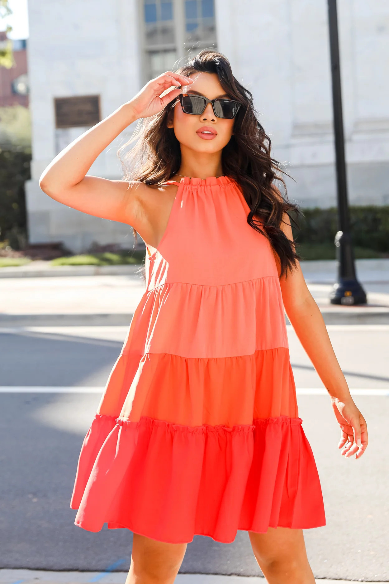Summer Sunsets Color Block Tiered Mini Dress | Dress Up