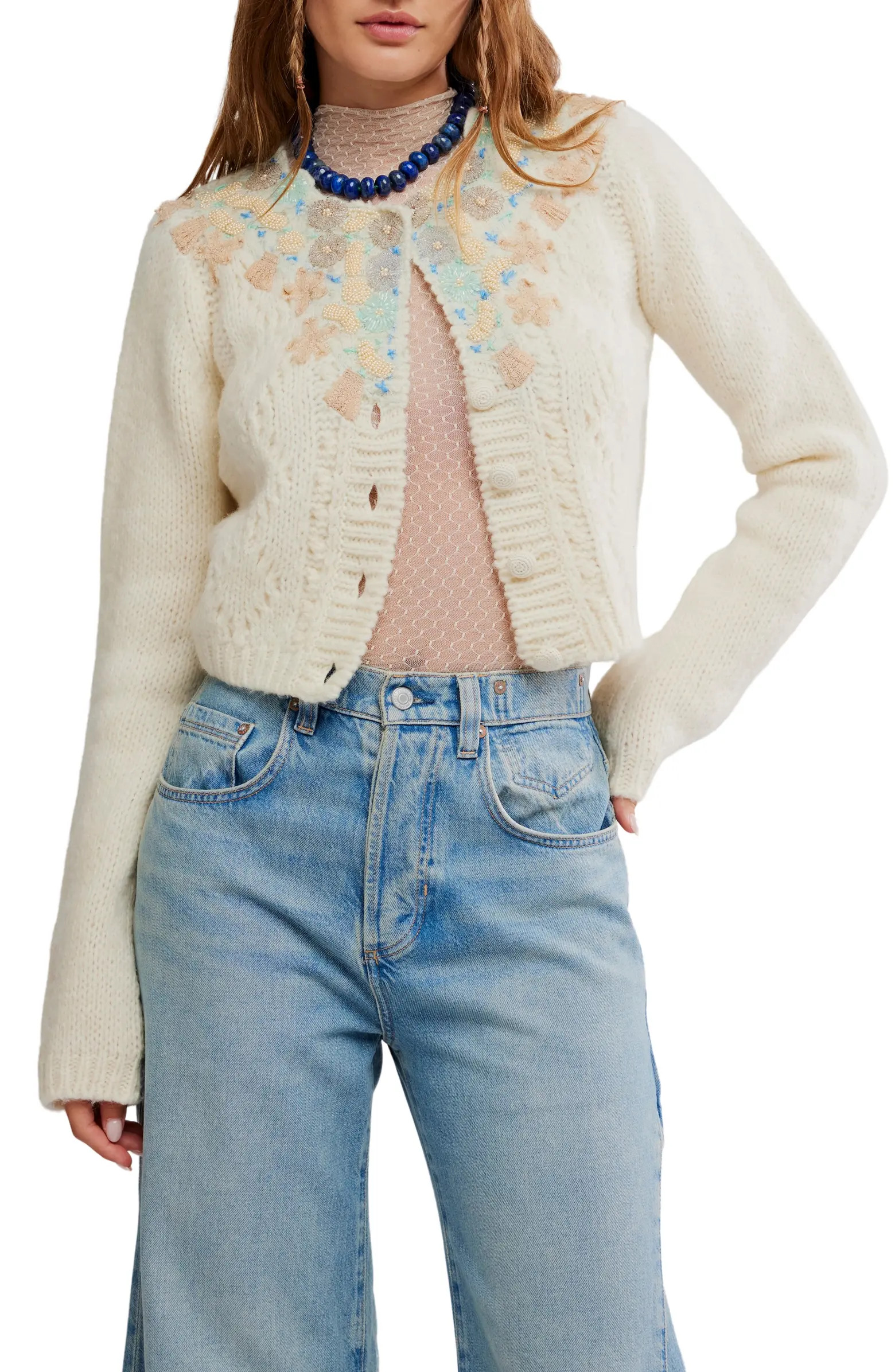 Pixie Beaded Floral Cardigan | Nordstrom