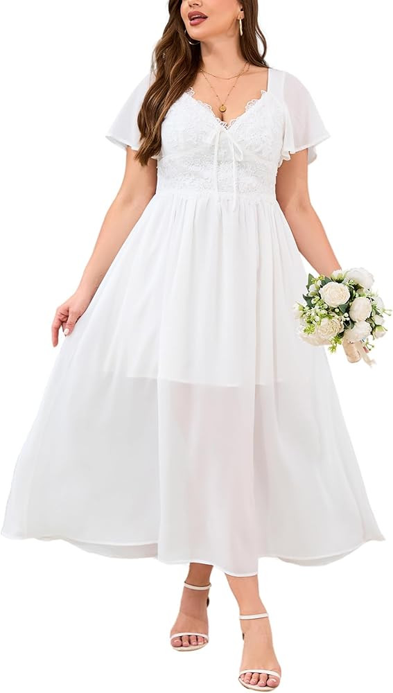 EYWOL Women's Plus Size Formal Dress Lace Chiffon Maxi Dress,Open Back Cocktail Dress for Wedding... | Amazon (US)