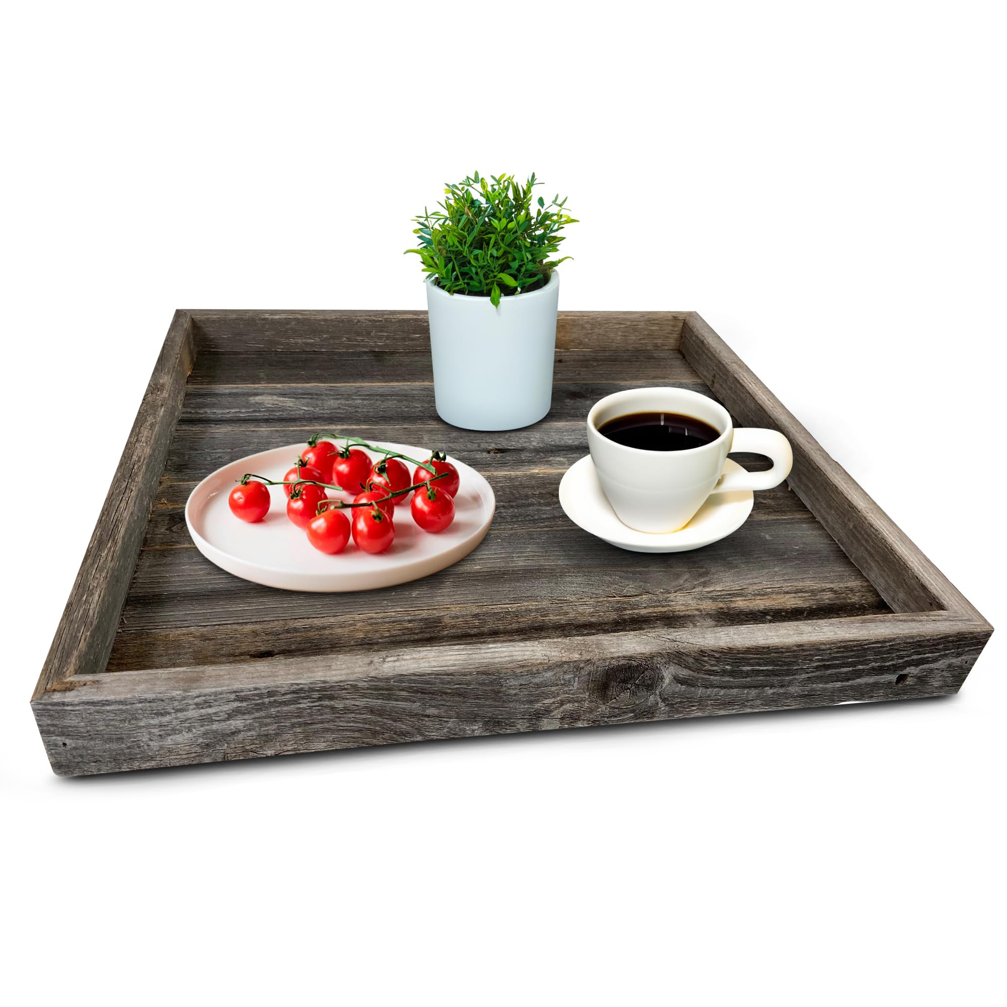 Wooden Ottoman Tray with Felt Pad – Decorative Couch Serving Tray Made with Real Rustic Reclaimed Wood - Perfect for Living Room Ottomans, Sofas, & Coffee Tables -24" x 24" - Natural Weathered Gray | Amazon (US)