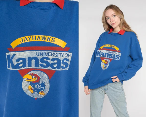 University of Kansas Sweatshirt 90s Blue Jayhawks Collared - Etsy | Etsy (US)