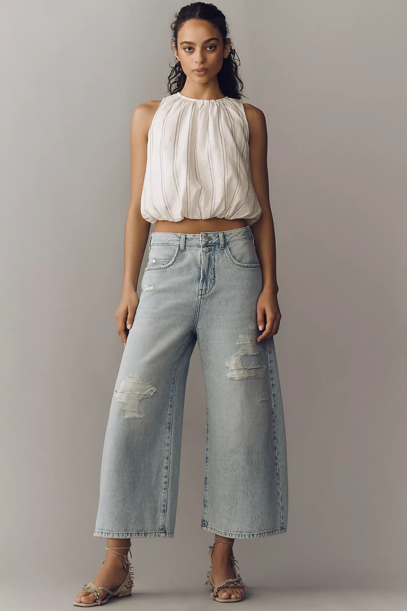 Pilcro Lyra High-Rise Crop Wide-Leg Distressed Jeans | Anthropologie (US)