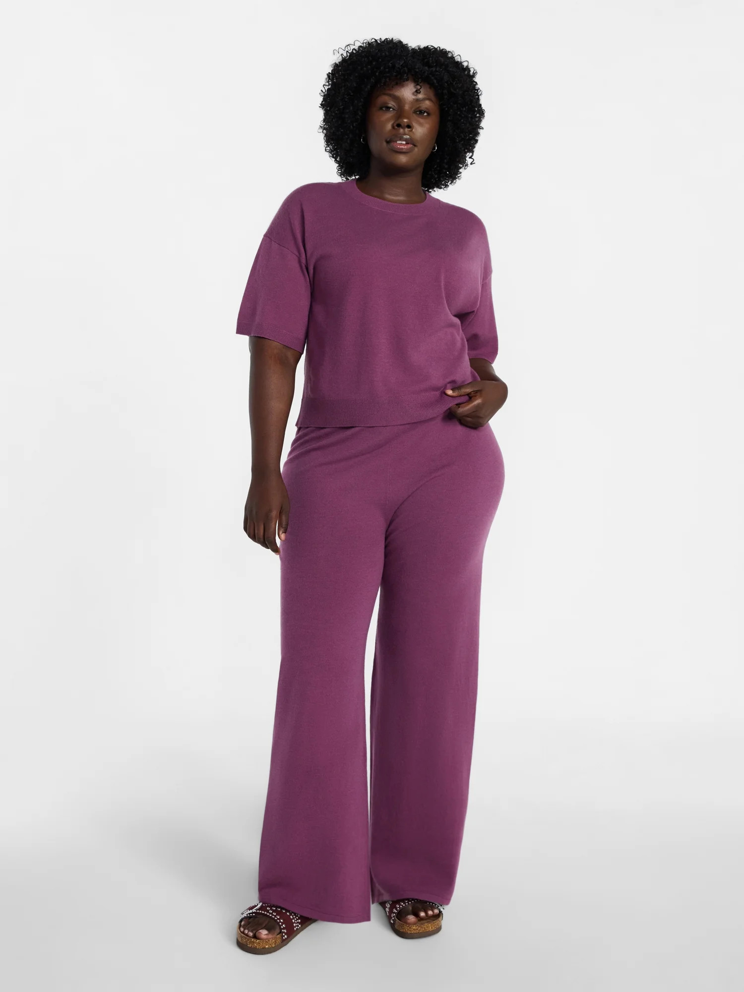 Terra & Sky Women's Plus Size Short Sleeve Sweater and Pants Set, 2-Piece, Sizes 0X-5X | Walmart (US)