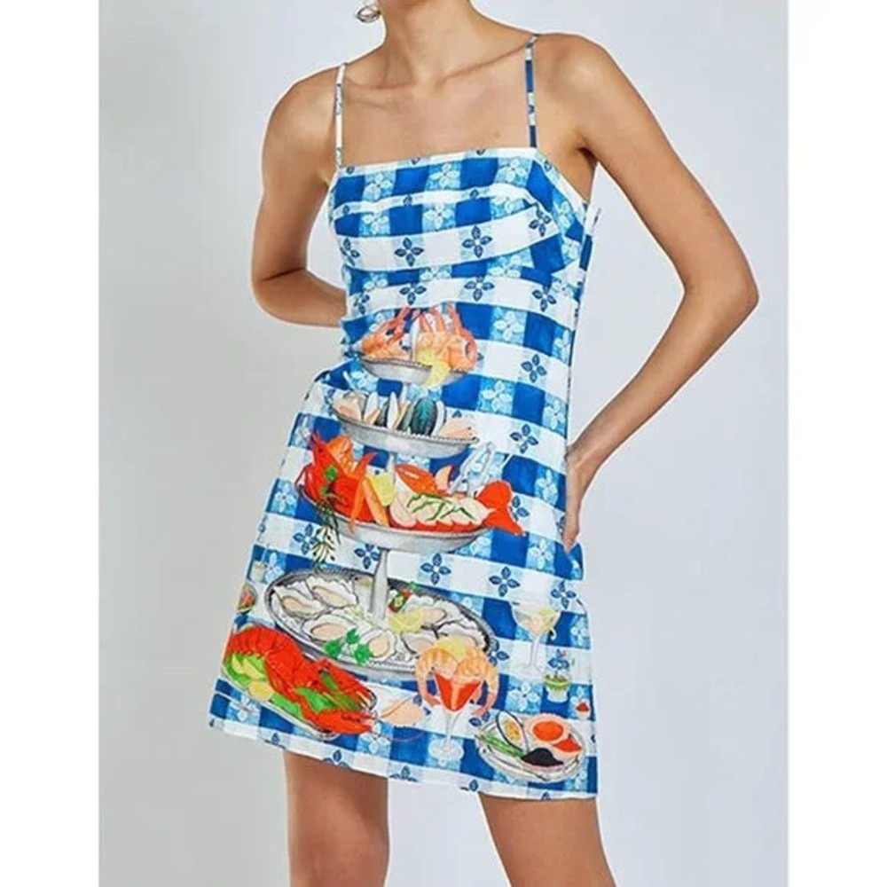Rachel Antonoff Blue and White Gingham Seafood Mini Dress | Poshmark