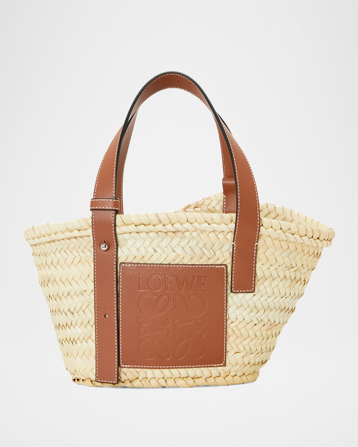 x Paula & apos;s Ibiza Basket Small Bag in Palm Leaf with Leather Handles | Neiman Marcus