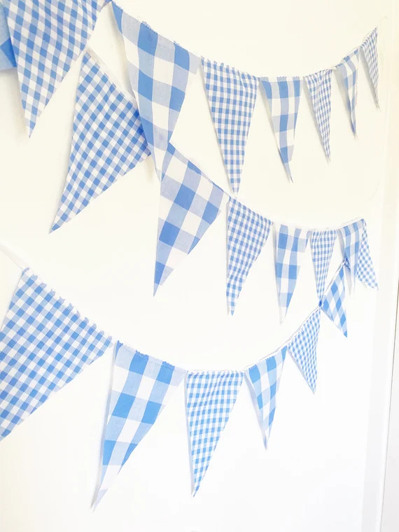 Blue Gingham Party Banner Bunting Pennant Flags Vintage | Etsy | Etsy (US)