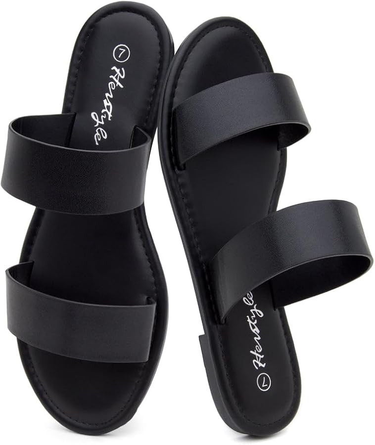 Herstyle Flat Sandals for Women, Double Strap Slide Sandals, Open Toe Slip On, Comfortable Cushio... | Amazon (US)