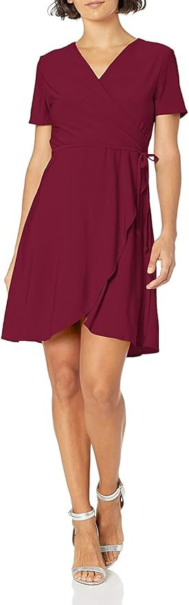 Star Vixen Women's Petite Short Sleeve Ballerina Wrap Dress | Amazon (US)