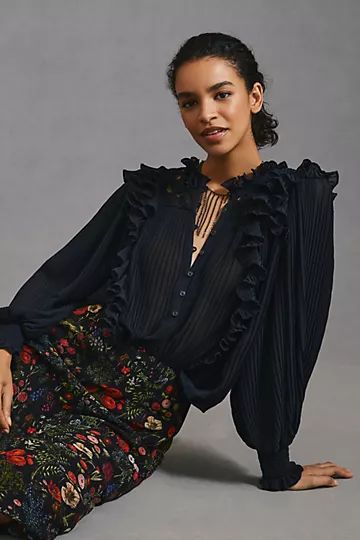 By Anthropologie Pleated Ruffled Blouse | Anthropologie (US)