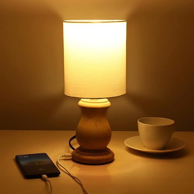 Small Table Lamp for Bedroom Bedside - Vintage Farmhouse Lamp Rustic Bedside Lamps with USB Port,... | Amazon (US)