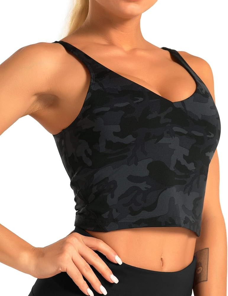 Sports Bra for Women Longline Padded Bra Yoga Crop Tank Tops Fitness Workout Running Top | Amazon (US)