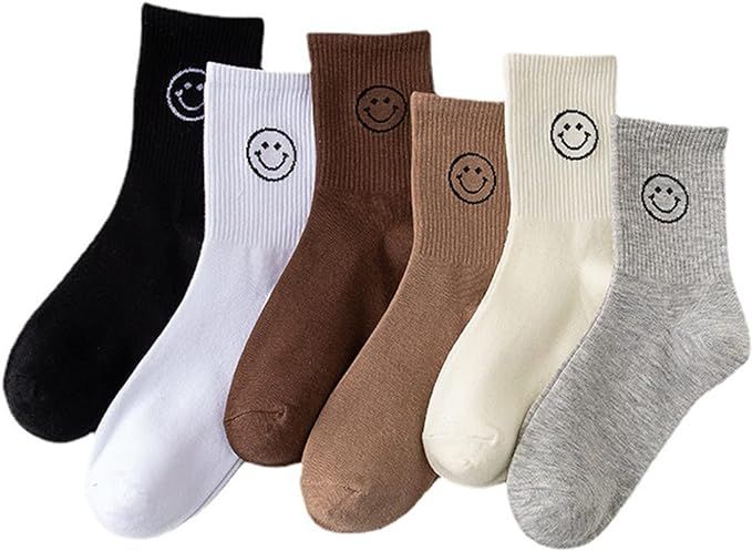 KAIGOBOX Womens Socks 5 Pairs Cute Smiley Face Socks, Happy Face Cotton Mid Crew Socks for Women ... | Amazon (US)